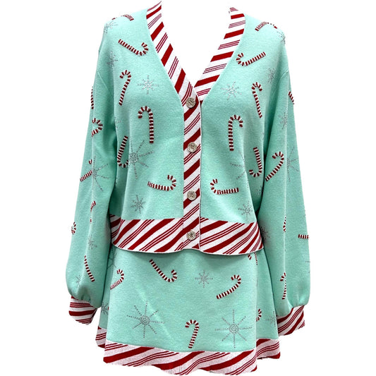 QOS Mint Candy Cane Cardigan