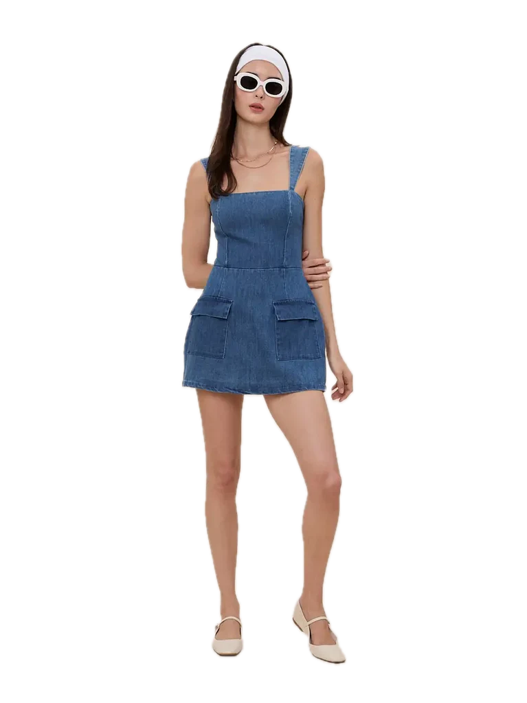 Denim romper for gameday mini denim dress 