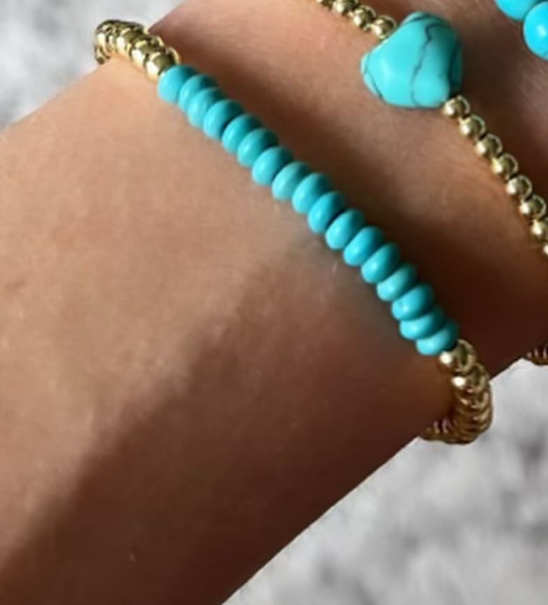 Gold Filled beaded bracelet with Aqua Beads