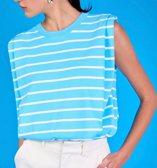 Stripe Sleeveless Pleated Knit Top