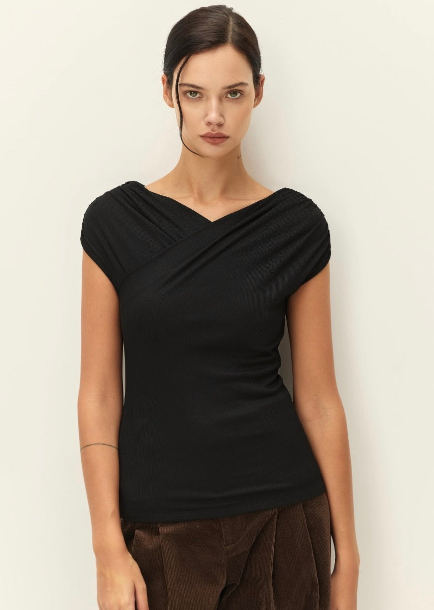 Black mesh draped top 