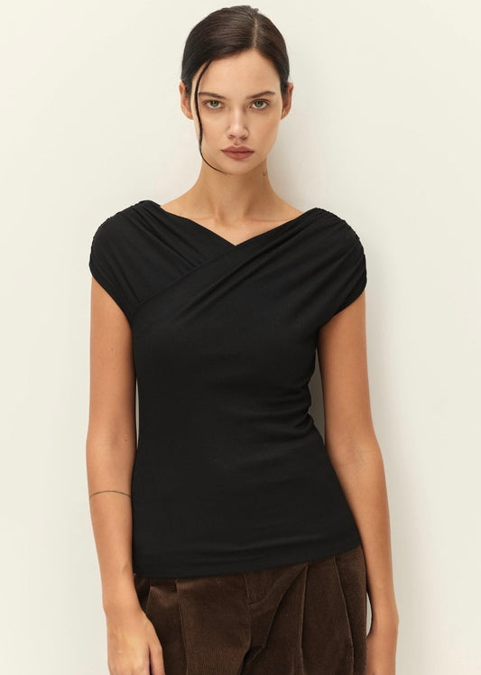 Black mesh draped top 
