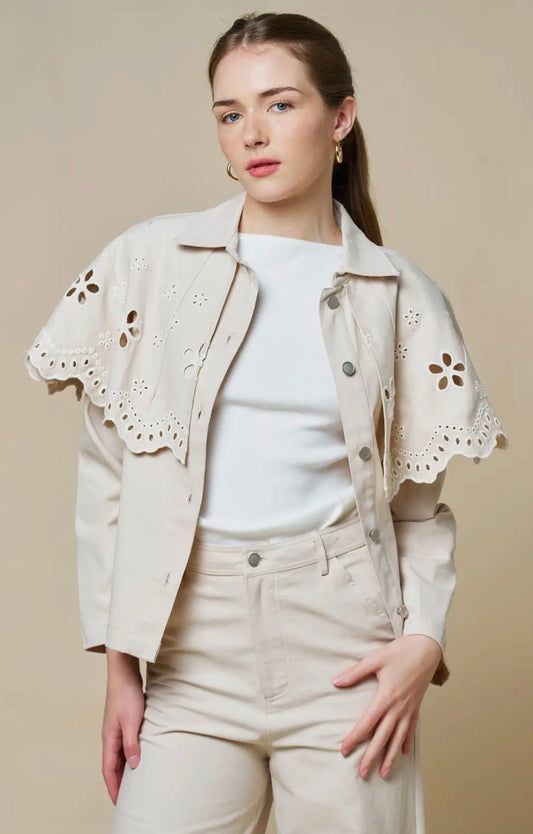 Cream eyelet cape jacket 