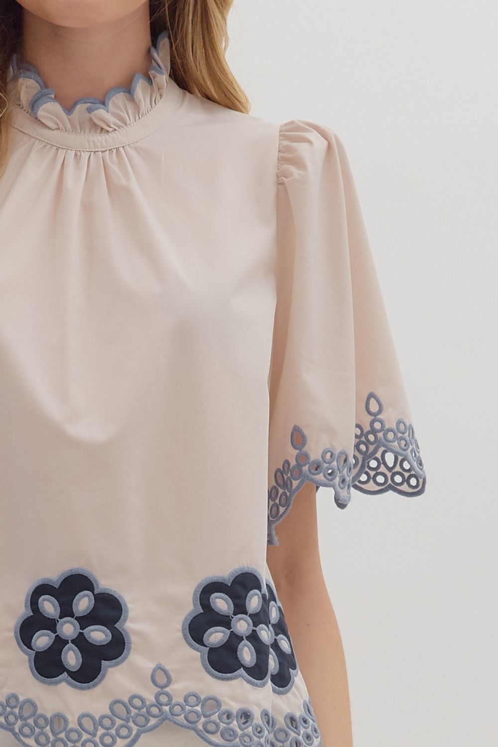 Eyelet Ruffle Collar Top