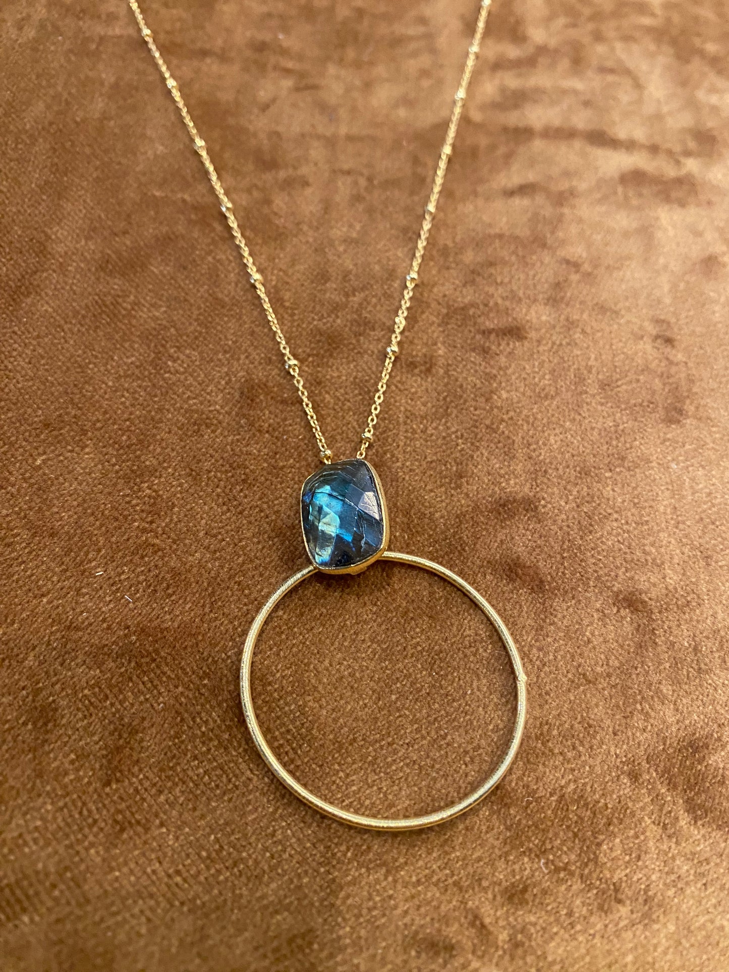 14” Circle & Stone Pendant Necklace