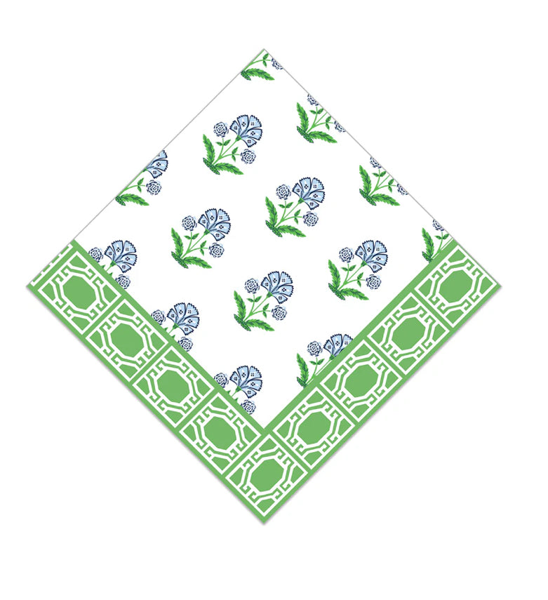 Green Block Print Cocktail Napkins