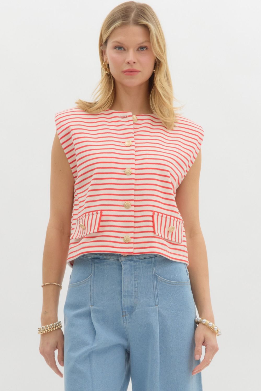Red Stripe Sleeveless Top