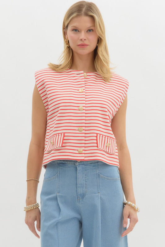 Red Stripe Sleeveless Top