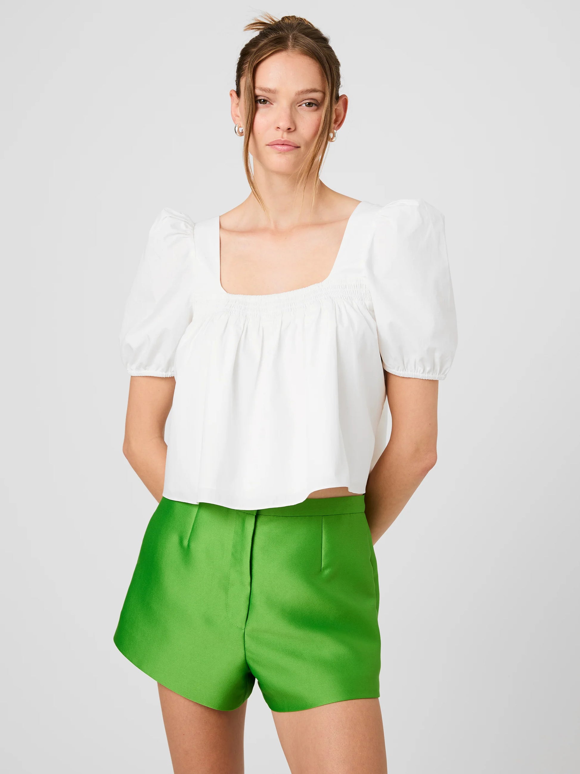 French connection white cotton Cambria puff sleeve top 