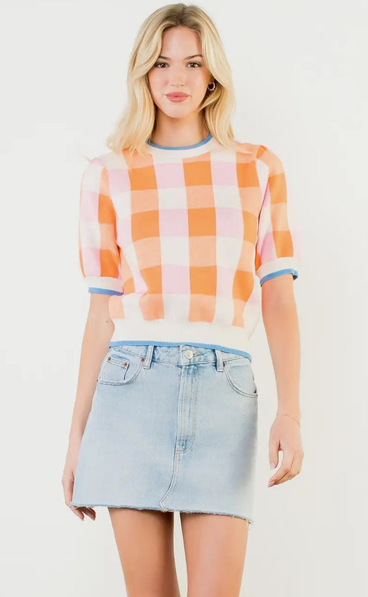 Orange & Pink Gingham Sweater