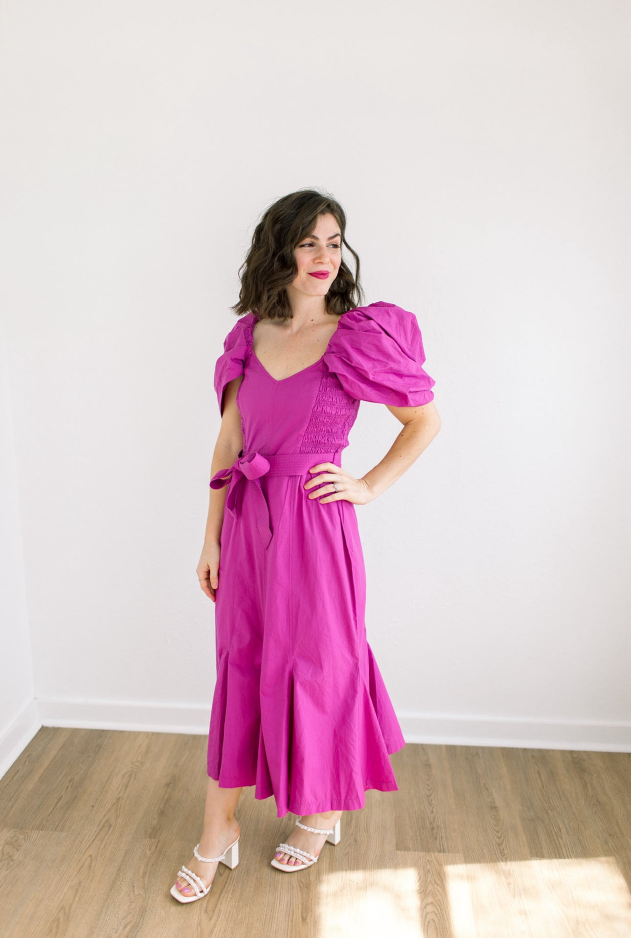 Malinda Midi Dress in Bright Pink