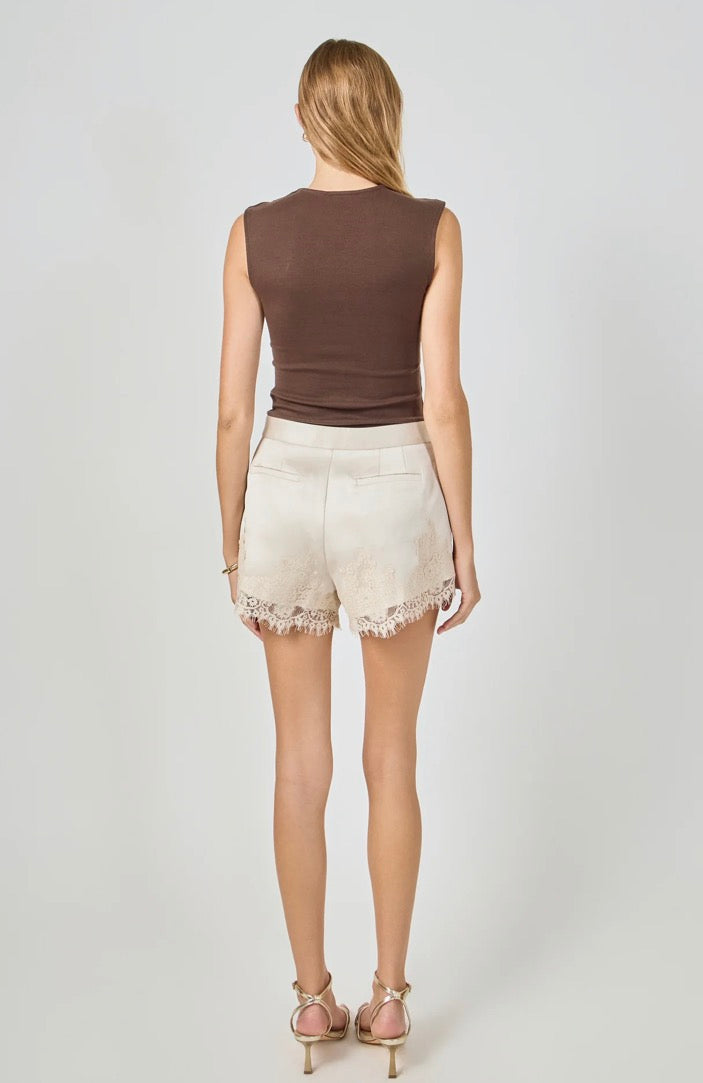 Lace Trimmed Satin Shorts