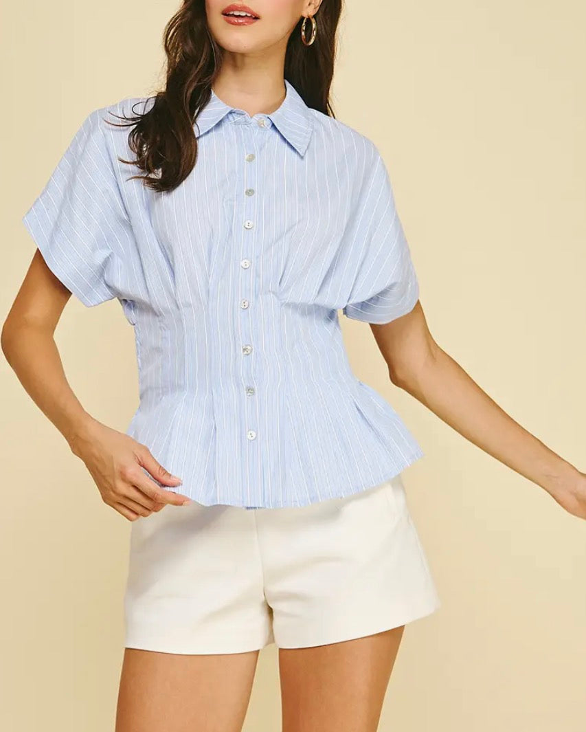 Stripe Button Down Top Waistline Detail