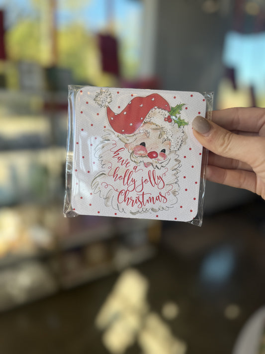 Holly Jolly Xmas Santa Paper Coasters