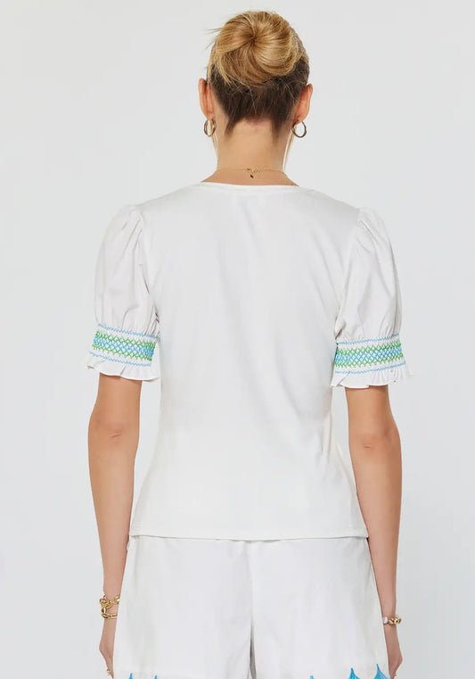 Contrast Puff Sleeve Top-L