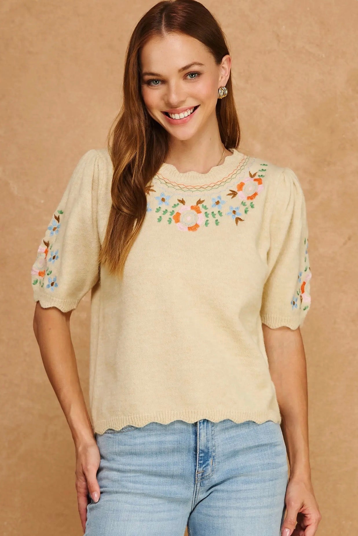 Flower Embroidered Top