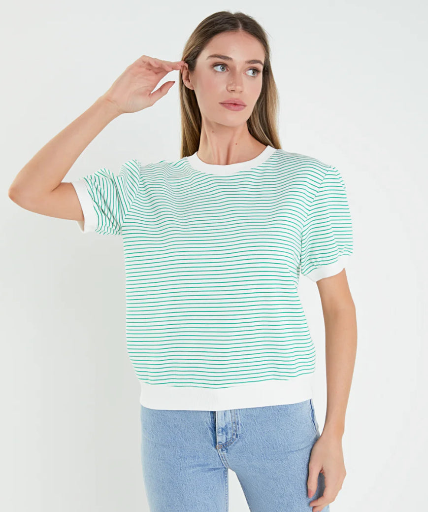 Stripe Terry Puff Sleeve Sweatshirt