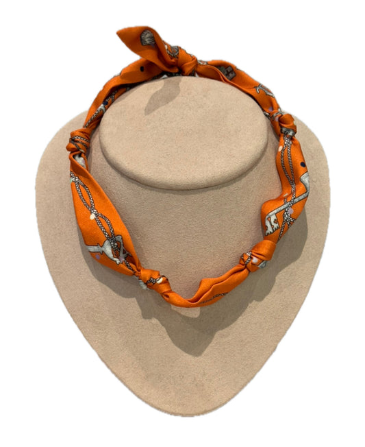 Knotted Carley Orange Bandana Scarf Necklace