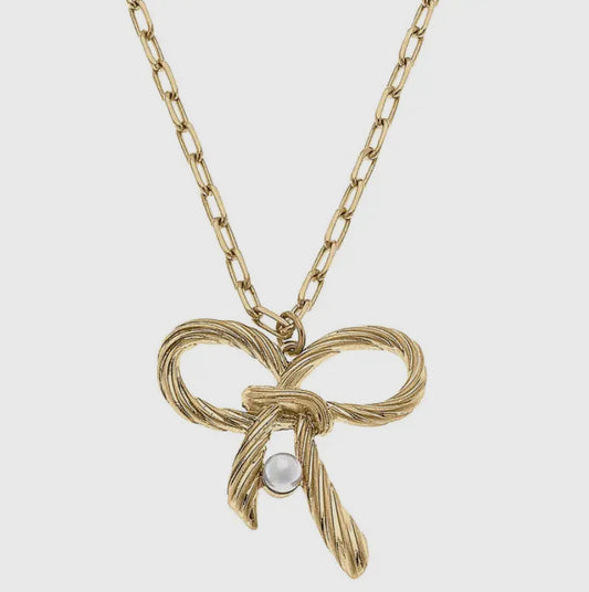 Amy Bow & Pearl Pendent Necklace