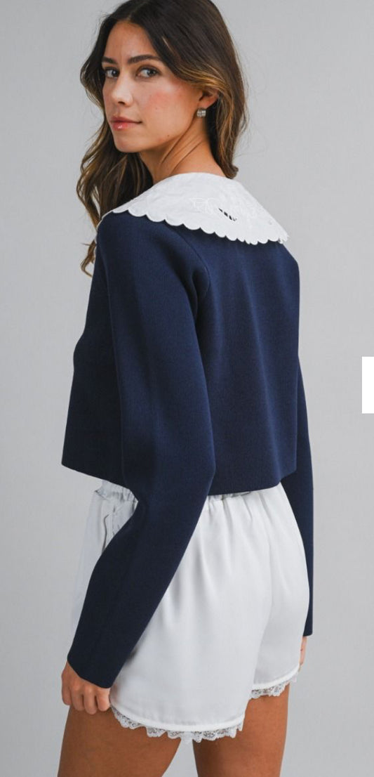 Navy Collared Cardigan