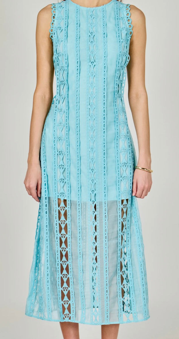 Sky Blue Lace Midi Dress