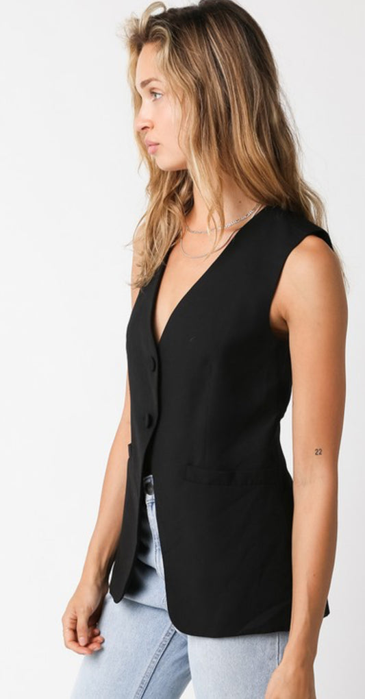 Deep V Black Vest