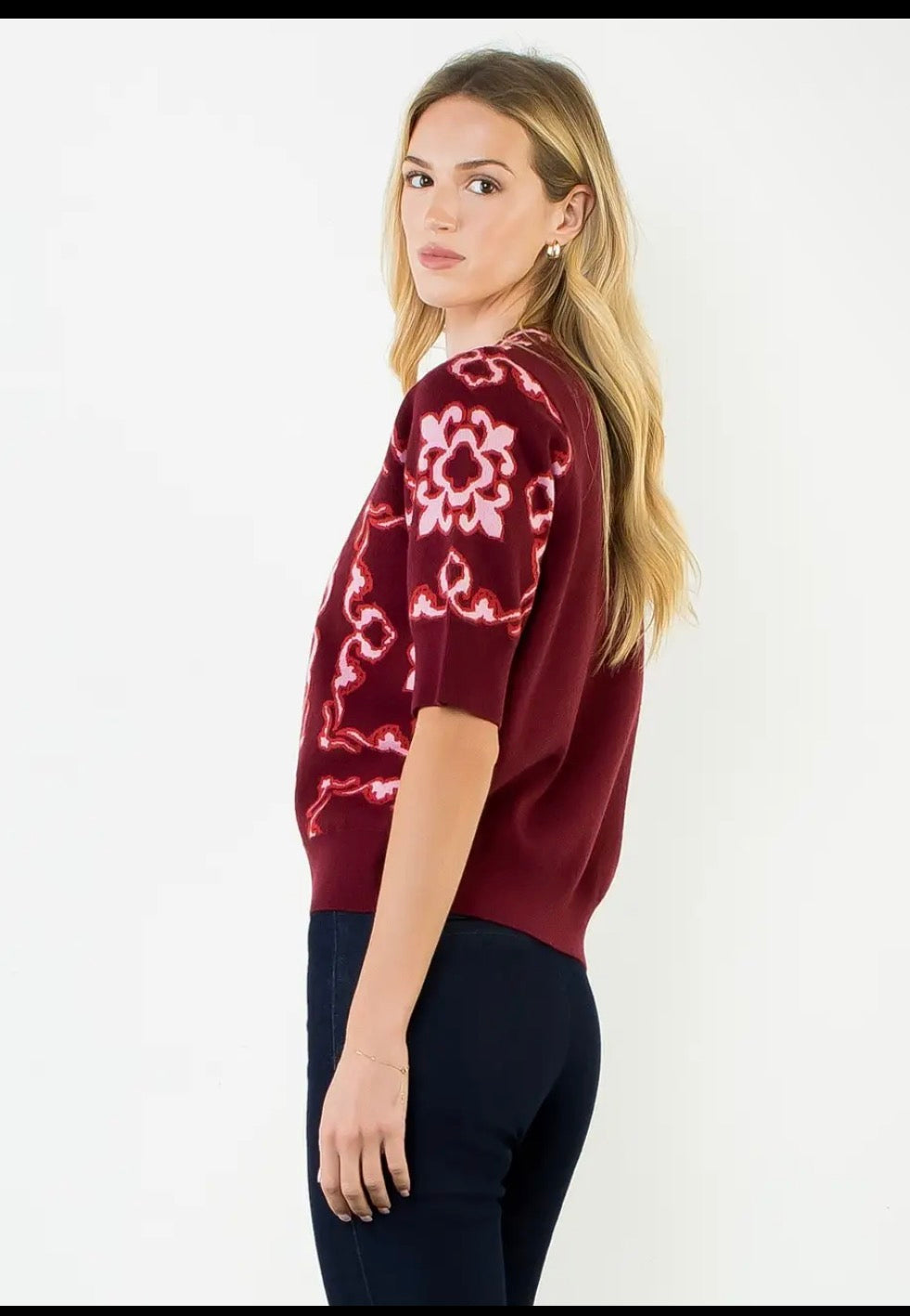 Short Sleeve Geometric Pattern Sweater