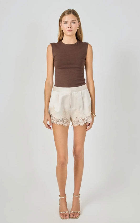 Lace Trimmed Satin Shorts