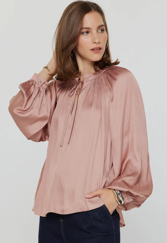 Satin Pleated Neck Blouse