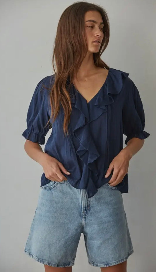 Button Down V Neck Top