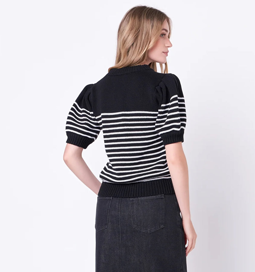 Stripe SS Sweater in Black and White