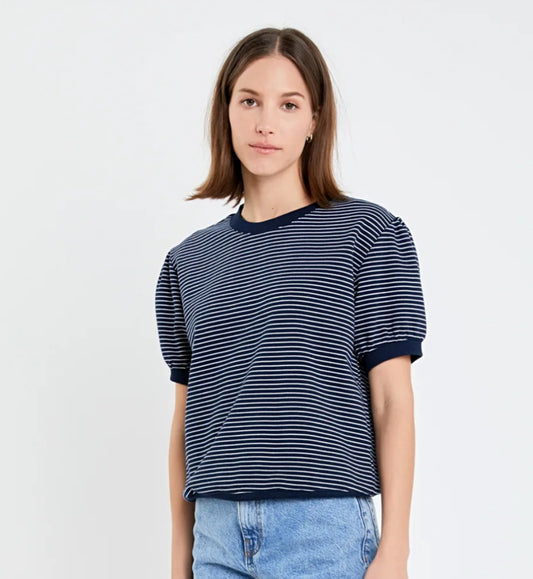 Stripe Terry Puff Sleeve Sweatshirt