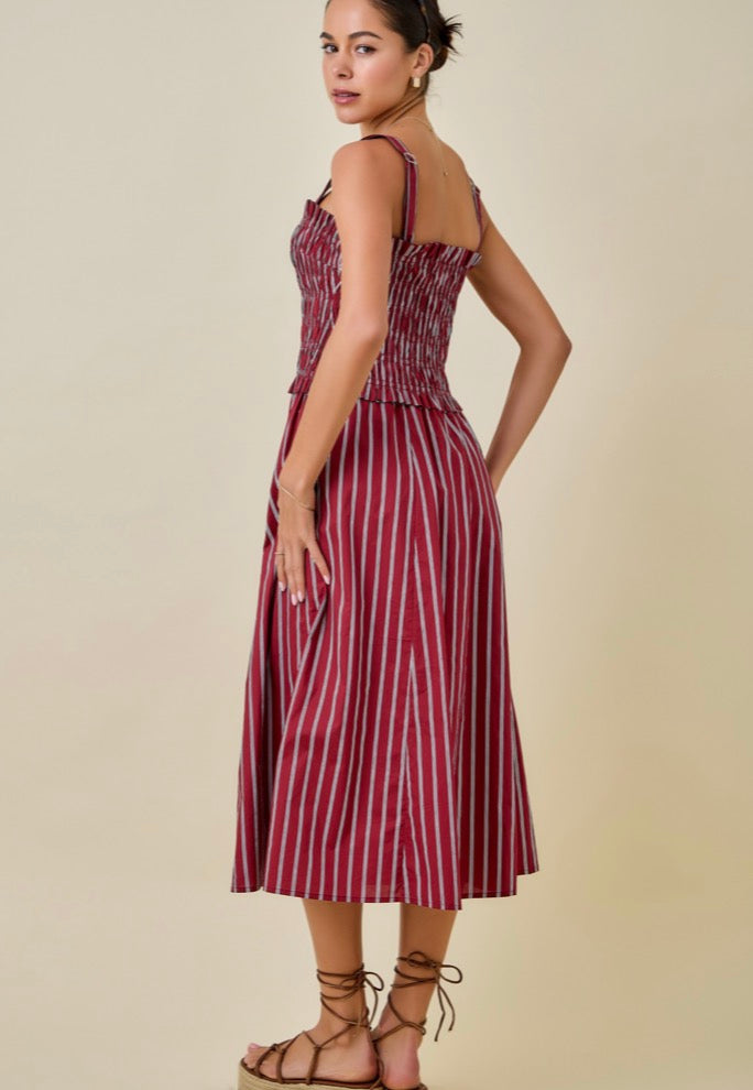 Striped Smocked Midi Dress