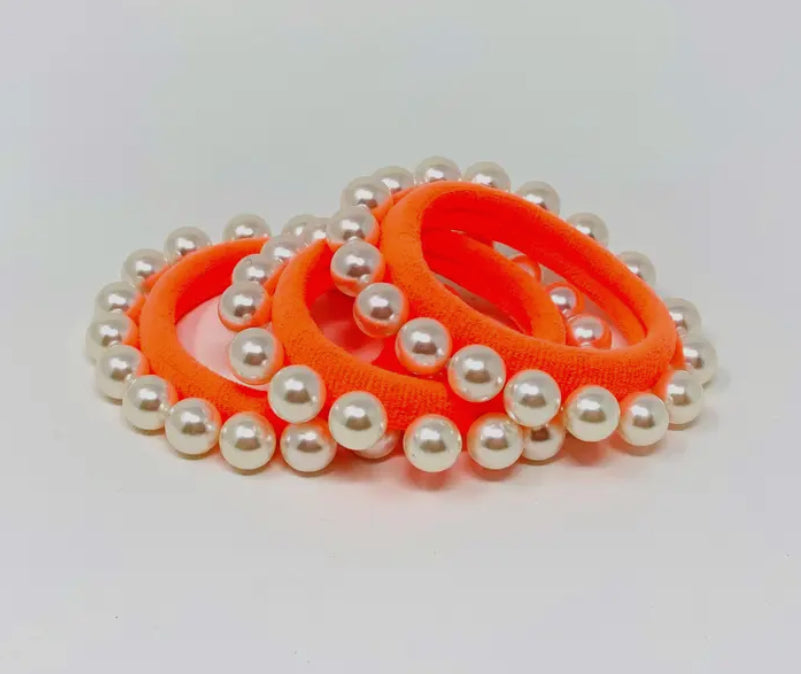 Neon Orange Pearl Hair Tie