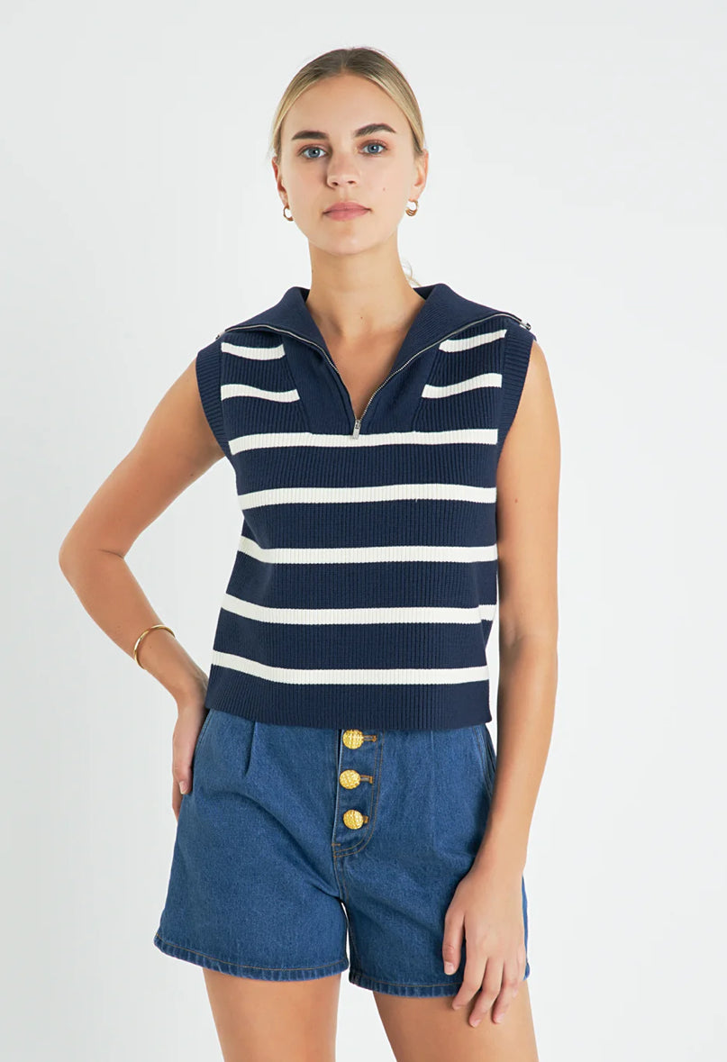 Striped Half-Zip Vest