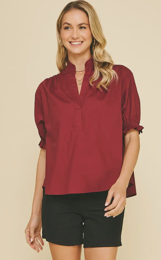 Balloon Sleeve Blouse Burgundy