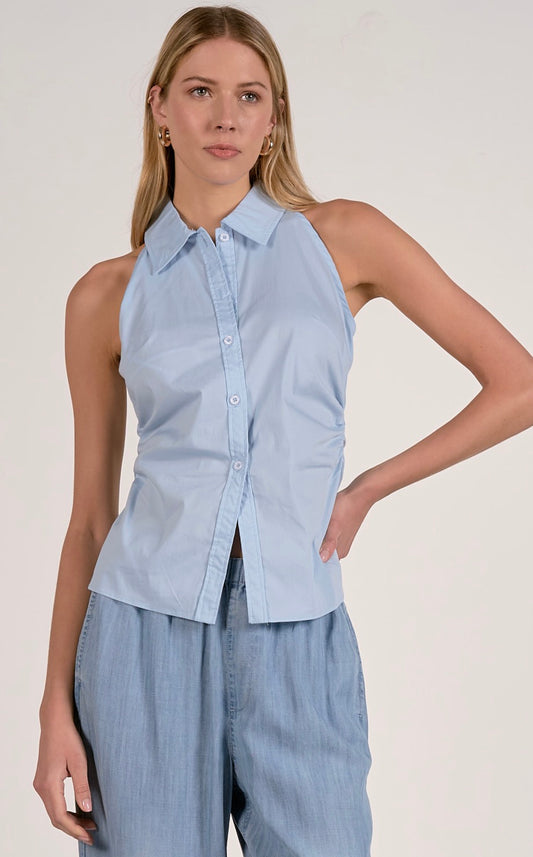 Sleeveless Collared Button Down
