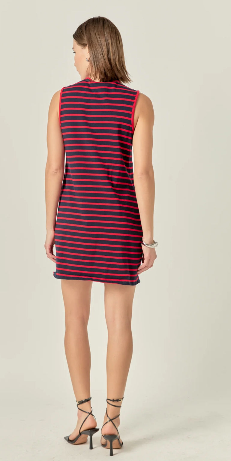 Navy/Red Stripe Lace Up Dress