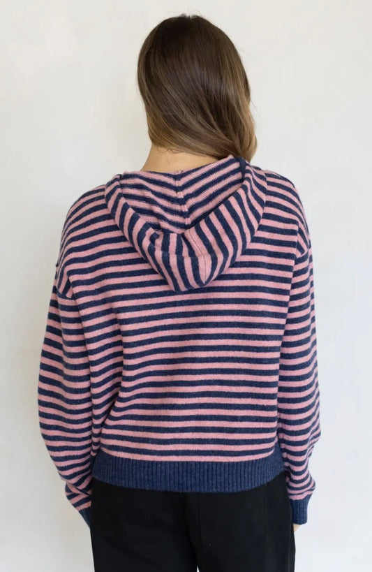 Striped Zipper Hooded Cardigan