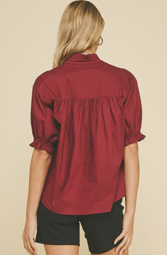 Balloon Sleeve Blouse Burgundy