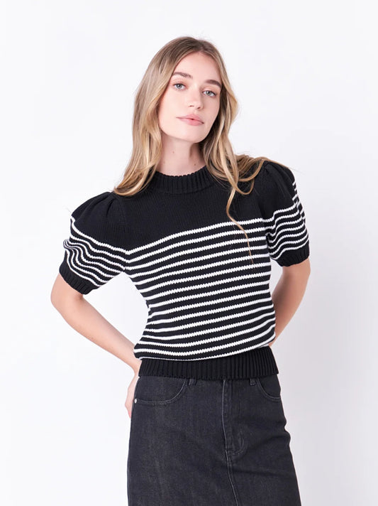 Stripe SS Sweater in Black and White