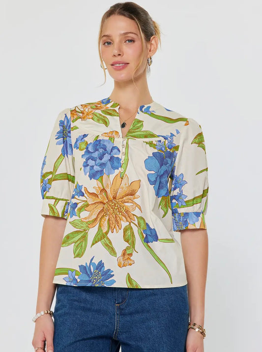 Floral Split Neck Top-S