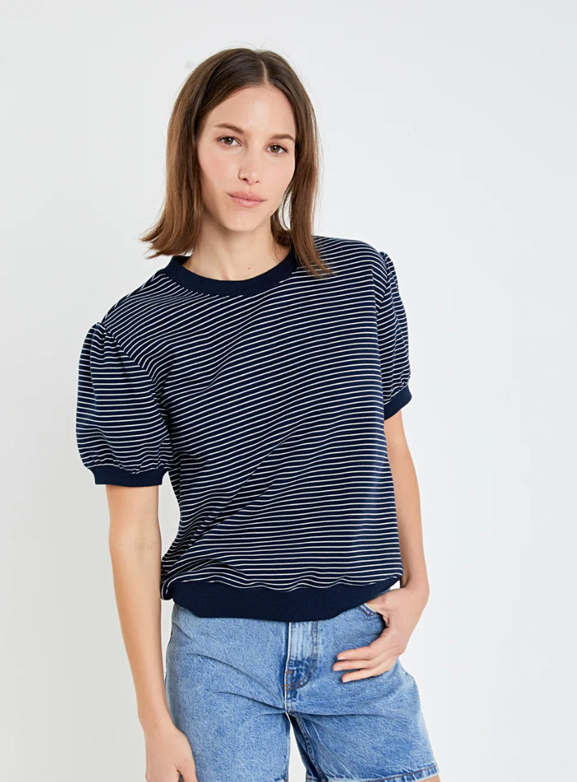 Stripe Terry Puff Sleeve Sweatshirt