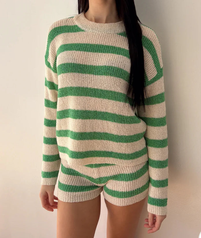 Green Stripe Sweater Set-S