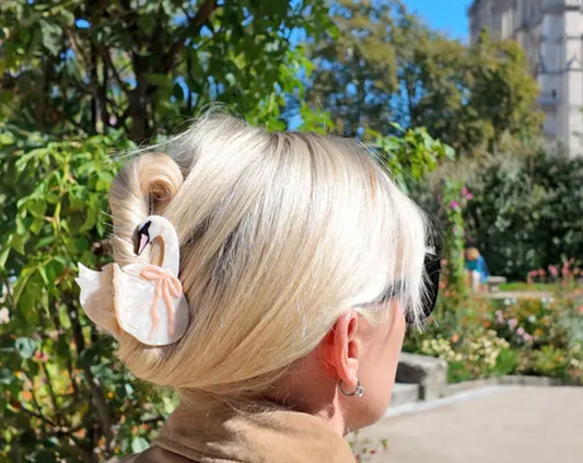 Hand-painted Swan Bow Claw Clip