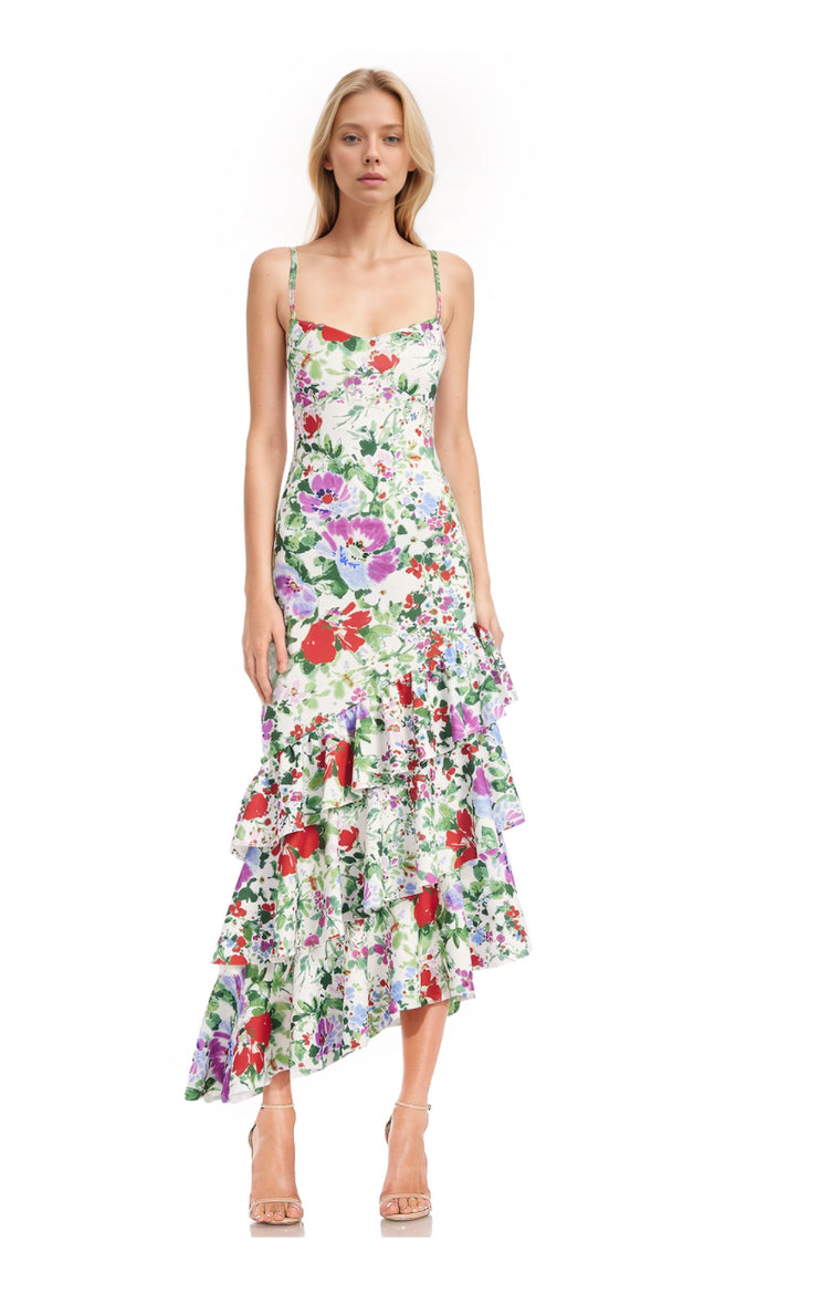 Floral Asymmetrical Tiered Dress-6