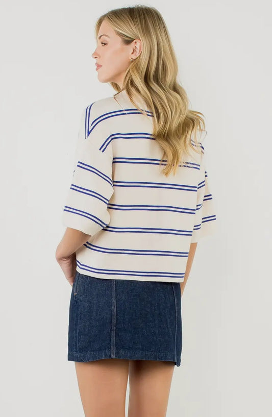 Vneck Collared Stripe Top