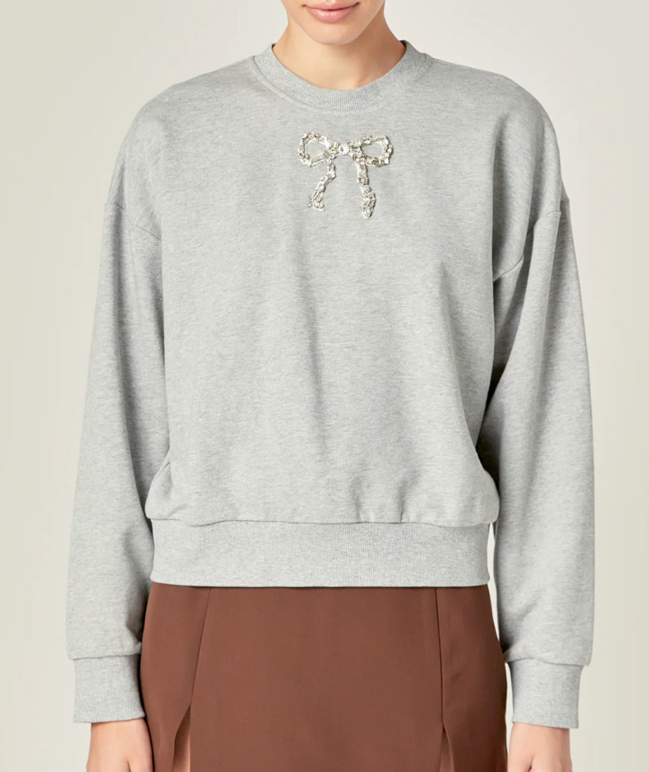 Rhinestone Bow Sweatshirt