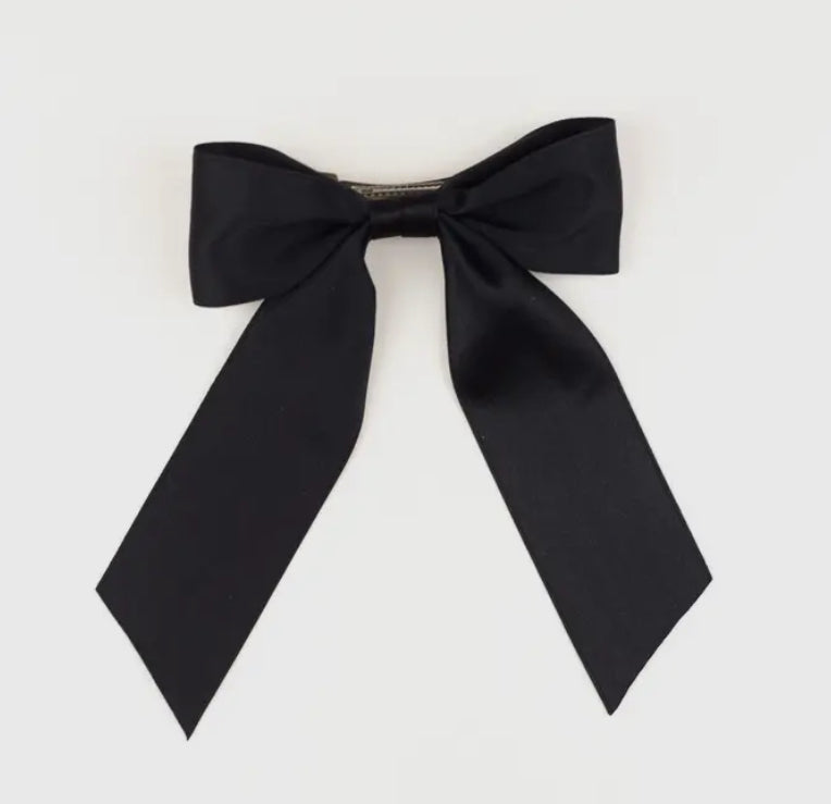 Satin Bow Barrette Black