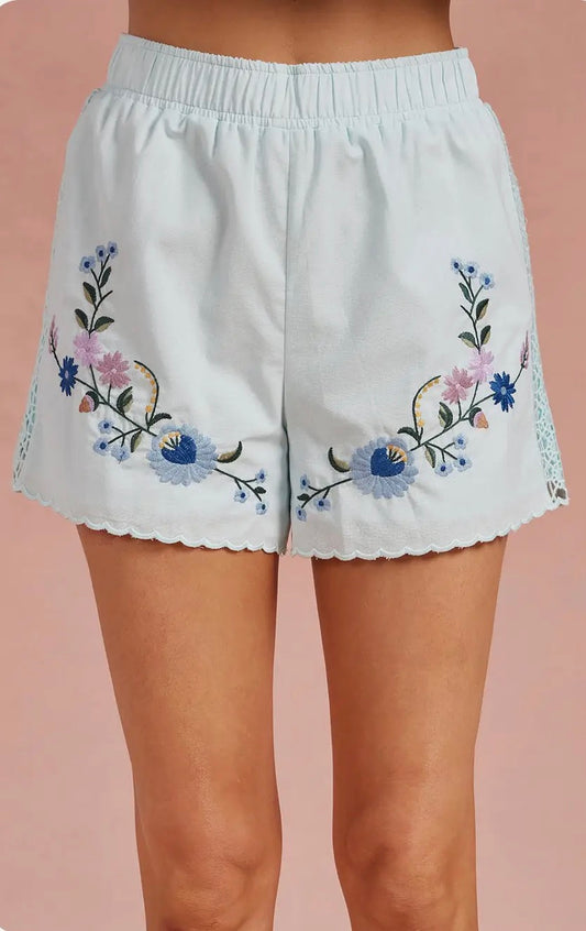 Light Blue Embroidered Shorts